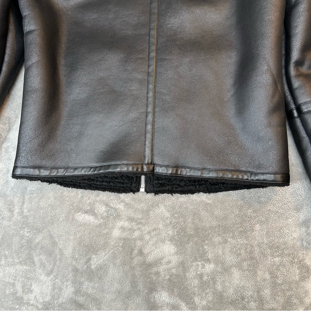 ZARA Biker Moto Jacket Coat Womens Faux Leather Fur Size M Color Black Aviator - Picture 8 of 16